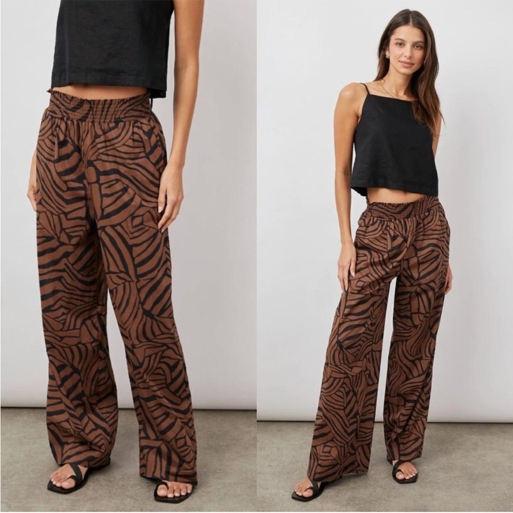 Wide-Leg Brown Zebra Print Pants